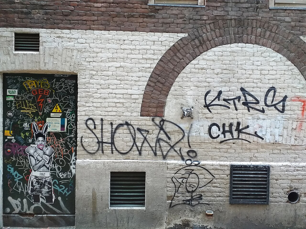 Brick wall with graffiti tags and urban textures — representative of the surfaces DomaLab restores